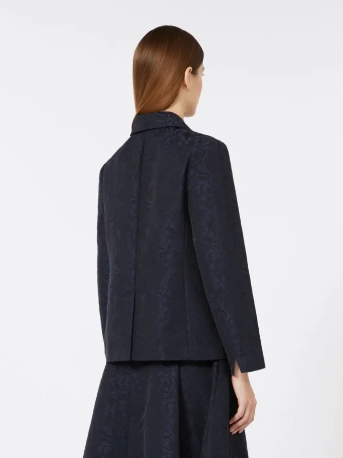 Casaco floral em jacquard de botões simples, azul-escuro Casaco floral em jacquard de botões simples, azul-escuro