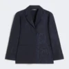 Casaco floral em jacquard de botões simples, azul-escuro Casaco floral em jacquard de botões simples, azul-escuro