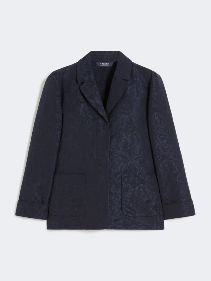 Casaco floral em jacquard de botões simples, azul-escuro Casaco floral em jacquard de botões simples, azul-escuro