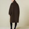 Casaco tipo casulo em lã e mohair, castanho