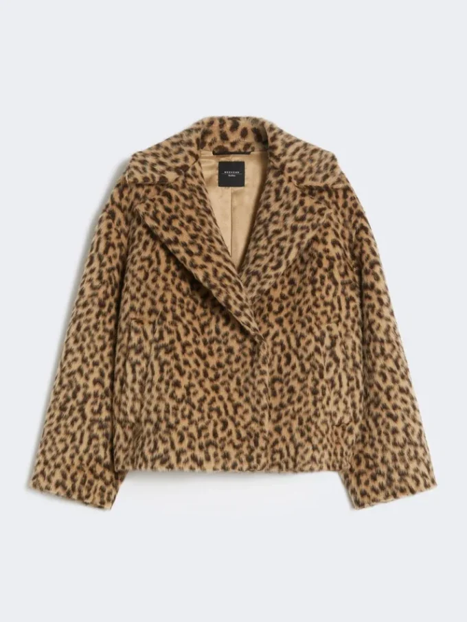 Casaco tipo pea coat em mistura de lã com padrão, cor camelo Casaco tipo pea coat em mistura de lã com padrão, cor camelo
