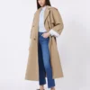 Casaco trench de algodão e nylon esvoaçante, castanho avelã