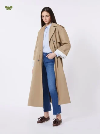 Casaco trench de algodão e nylon esvoaçante, castanho avelã Casaco trench de algodão e nylon esvoaçante, castanho avelã