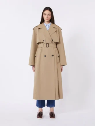 Casaco trench de algodão e nylon esvoaçante, castanho avelã Casaco trench de algodão e nylon esvoaçante, castanho avelã