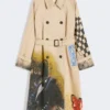 Casaco trench em gabardine estampada repelente à água, com acabamento em pele Casaco trench em gabardine estampada repelente à água, com acabamento em pele