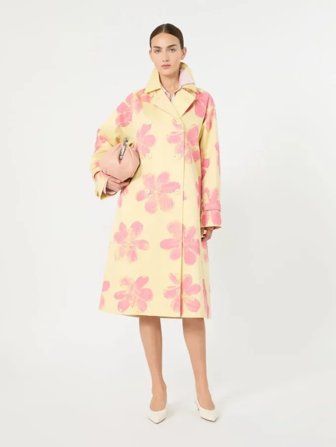 Casaco trench midi em gabardine estampada e repelente à água, amarelo