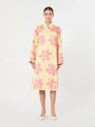 Casaco trench midi em gabardine estampada e repelente à água, amarelo