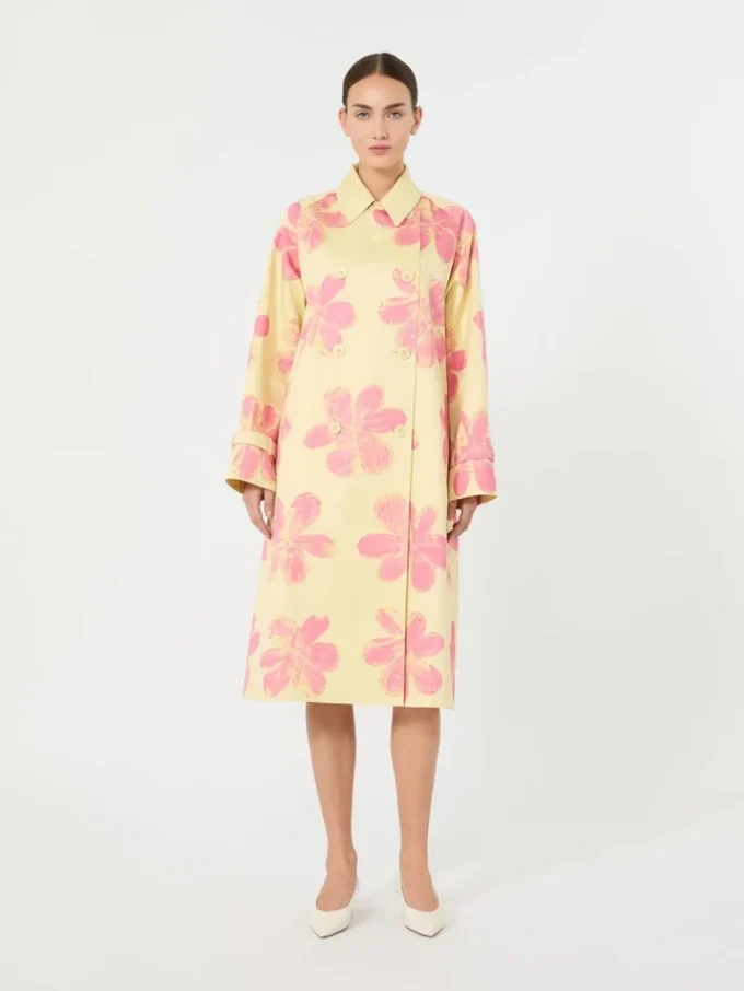 Casaco trench midi em gabardine estampada e repelente à água, amarelo
