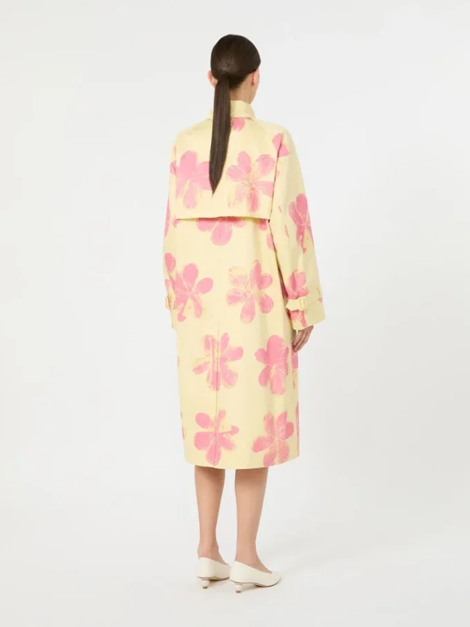 Casaco trench midi em gabardine estampada e repelente à água, amarelo