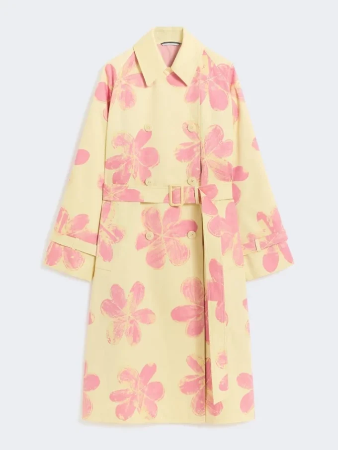 Casaco trench midi em gabardine estampada e repelente à água, amarelo