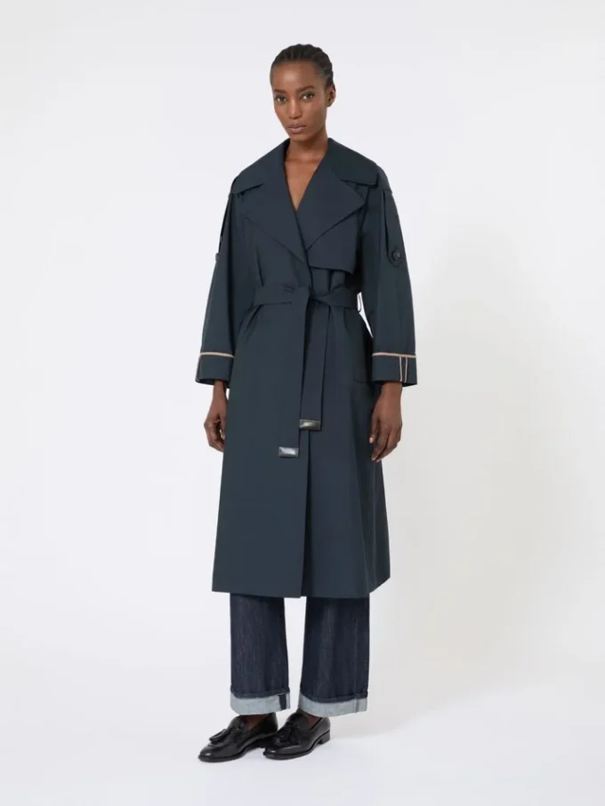 Casaco trench oversized em sarja repelente à água, azul ultramar