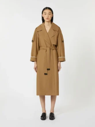 Casaco trench oversized em sarja repelente à água, castanho