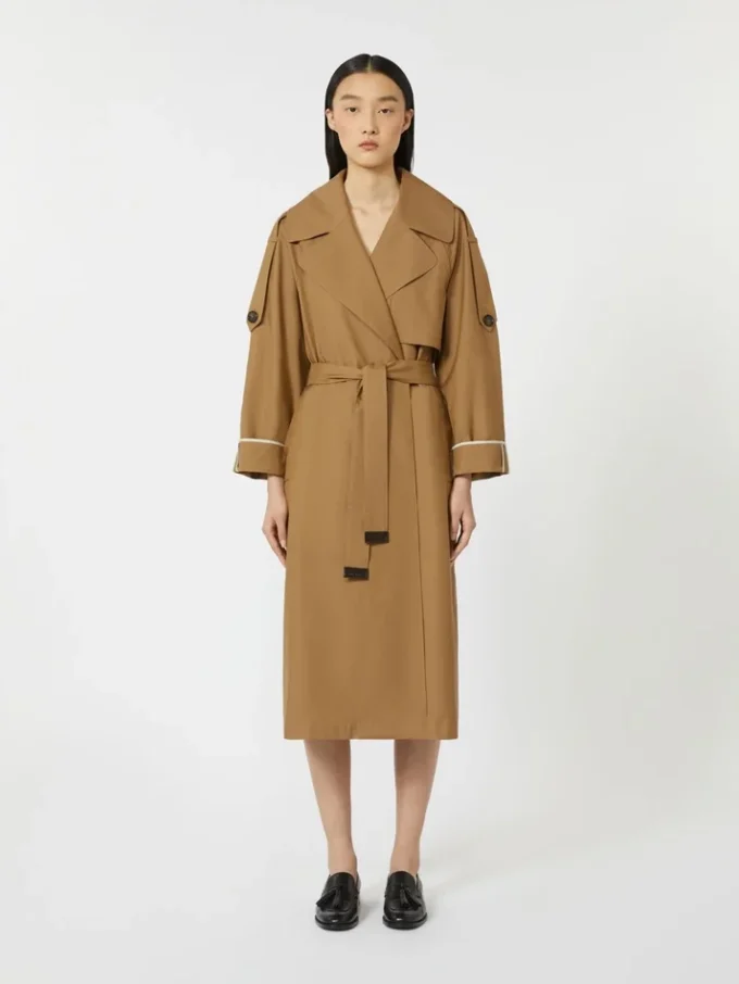 Casaco trench oversized em sarja repelente à água, castanho