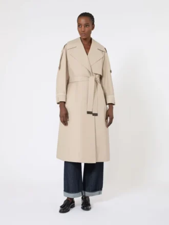 Casaco trench oversized em sarja repelente à água, cor areia