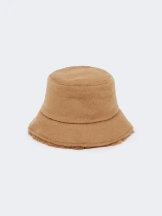 Chapéu cloche reversível em tecido camel e teddy, camel