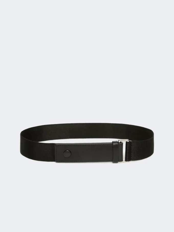 Cinto de fita elástica e couro, preto Cinto de fita elástica e couro, preto