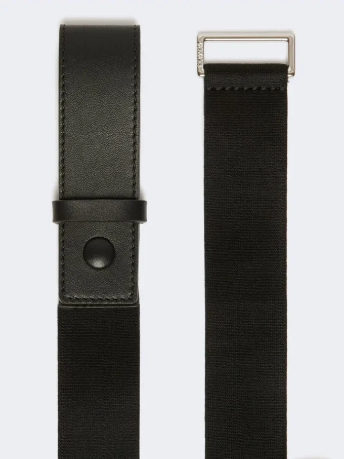 Cinto de fita elástica e couro, preto Cinto de fita elástica e couro, preto