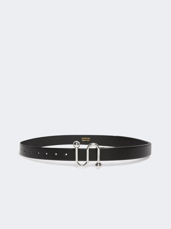 Cinto de pele com fivela em S, preto Cinto de pele com fivela em S, preto