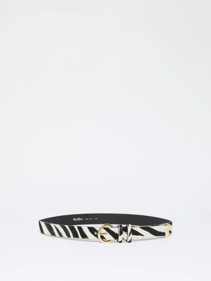 Cinto em pele com estampado efeito crina de pónei, branco Cinto em pele com estampado efeito crina de pónei, branco