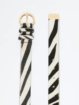 Cinto em pele com estampado efeito crina de pónei, branco