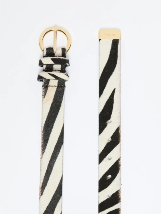 Cinto em pele com estampado efeito crina de pónei, branco Cinto em pele com estampado efeito crina de pónei, branco