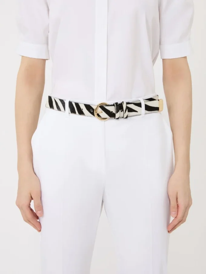 Cinto em pele com estampado efeito crina de pónei, branco Cinto em pele com estampado efeito crina de pónei, branco