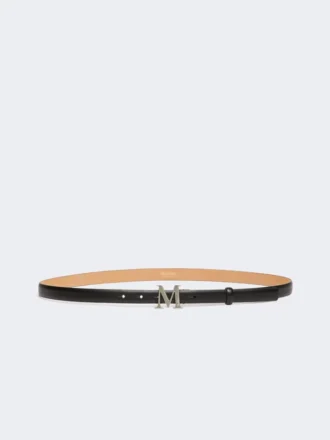 Cinto em pele com fivela com monograma, preto