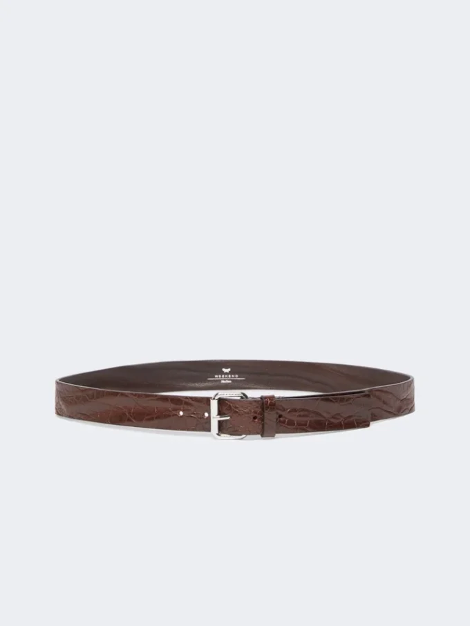 Cinto em pele com padrão de crocodilo, castanho Cinto em pele com padrão de crocodilo, castanho