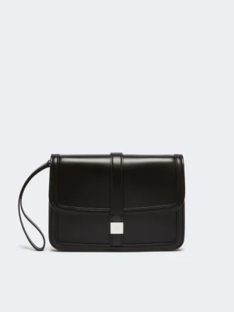 Clutch em pele lisa, preta
