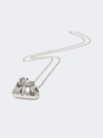Colar comprido com grande pingente em forma de bolsa Pasticcino, prateado