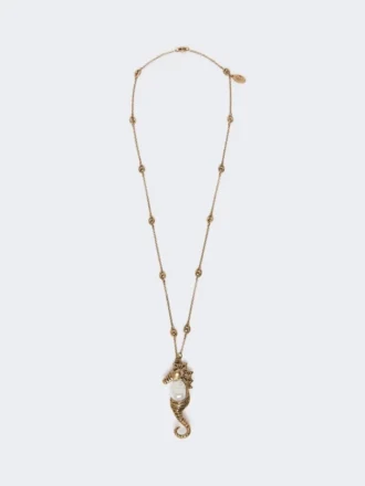 Colar metálico com pendente em forma de alfinete, dourado