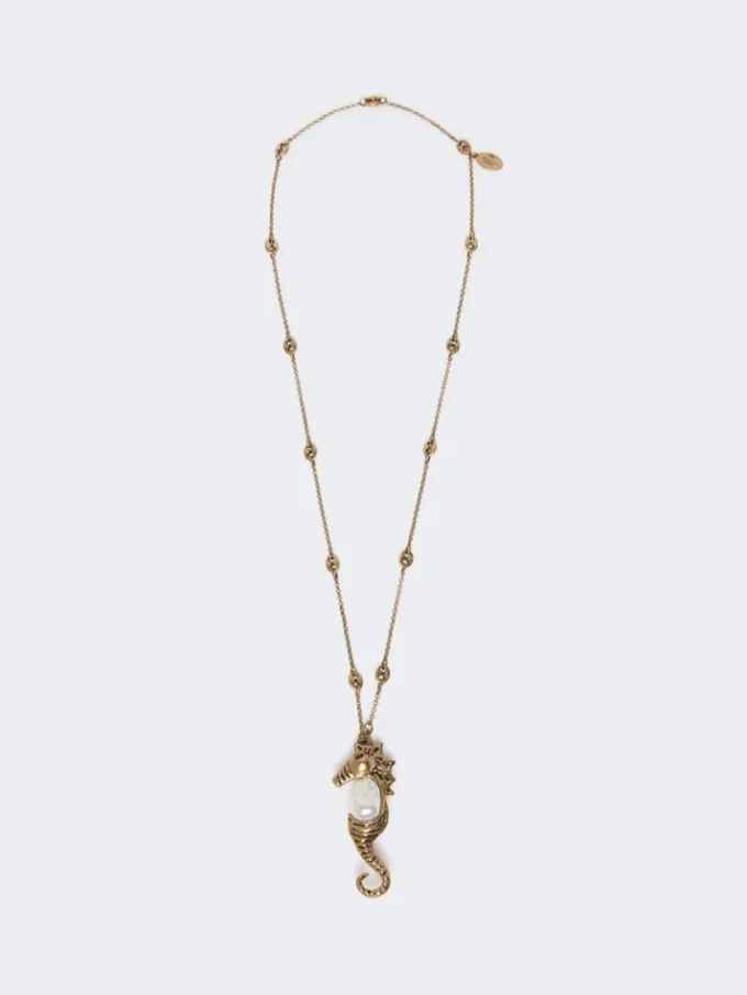 Colar metálico com pendente em forma de alfinete, dourado Colar metálico com pendente em forma de alfinete, dourado