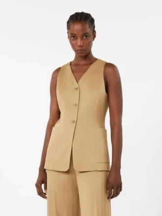 Colete em jersey jacquard às riscas, cor deserto