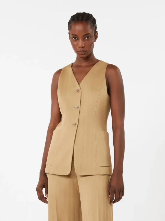 Colete em jersey jacquard às riscas, cor deserto Colete em jersey jacquard às riscas, cor deserto