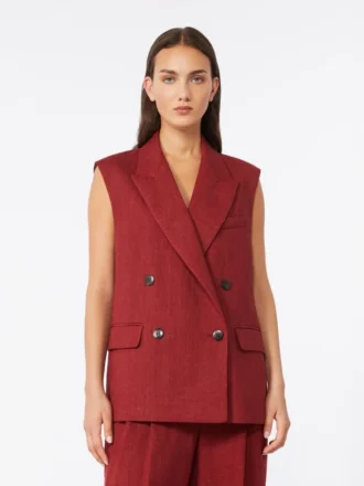 Colete em sarja de linho, vermelho tijolo