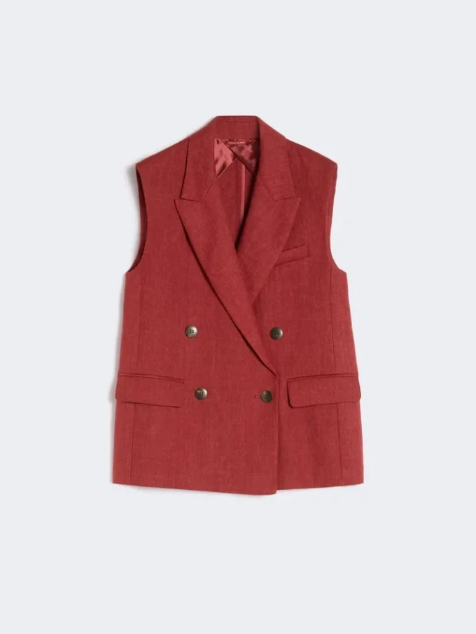 Colete em sarja de linho, vermelho tijolo Colete em sarja de linho, vermelho tijolo