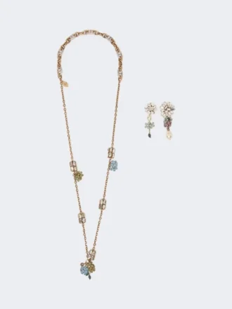 Conjunto com detalhes em flor e cristal, dourado Conjunto com detalhes em flor e cristal, dourado
