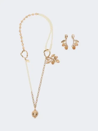 Conjunto com pingentes e cristais, dourado Conjunto com pingentes e cristais, dourado