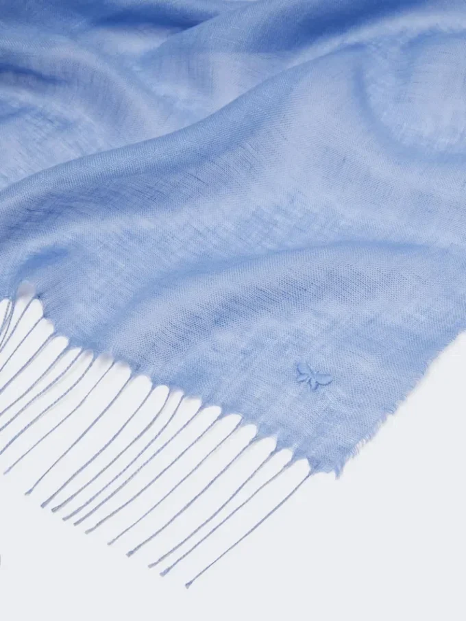 Estola de linho com franjas, azul claro