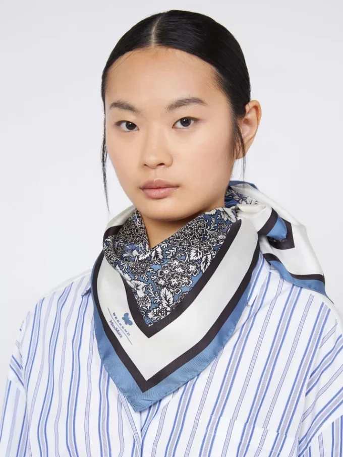 Foulard de seda estampado, azul da China