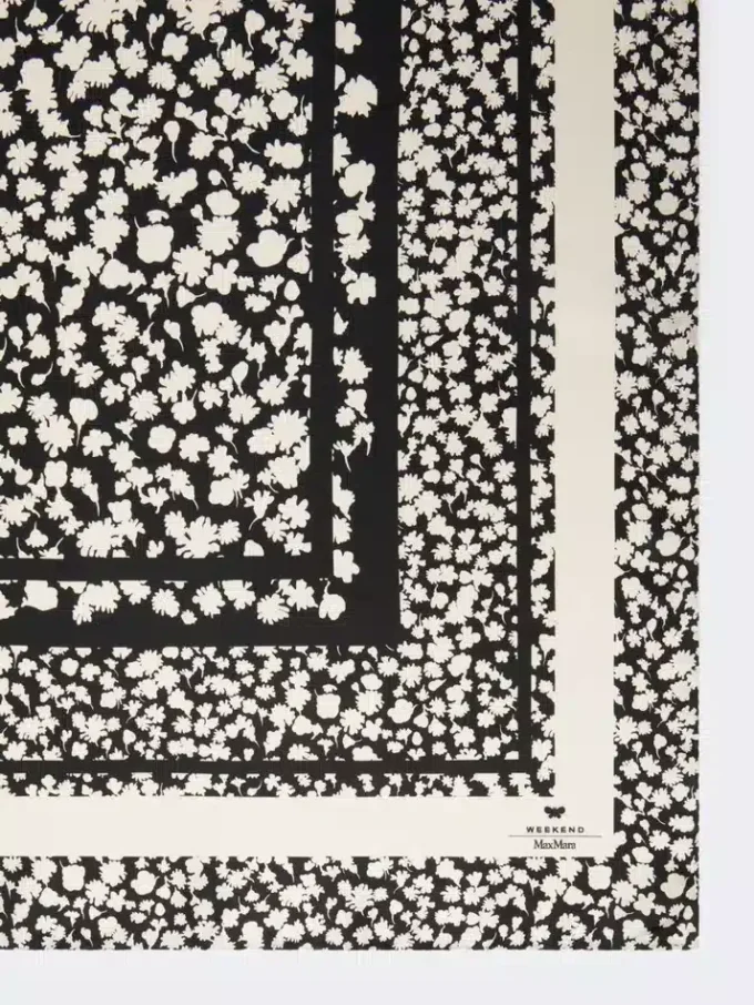 Foulard em sarja de seda estampada, preto