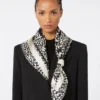 Foulard em sarja de seda estampada, preto