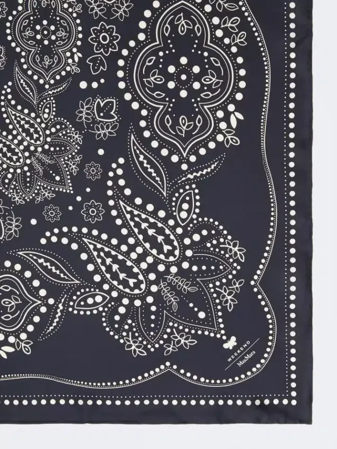 Foulard quadrado de seda estampado, azul-escuro Foulard quadrado de seda estampado, azul-escuro