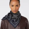 Foulard quadrado de seda estampado, azul-escuro Foulard quadrado de seda estampado, azul-escuro