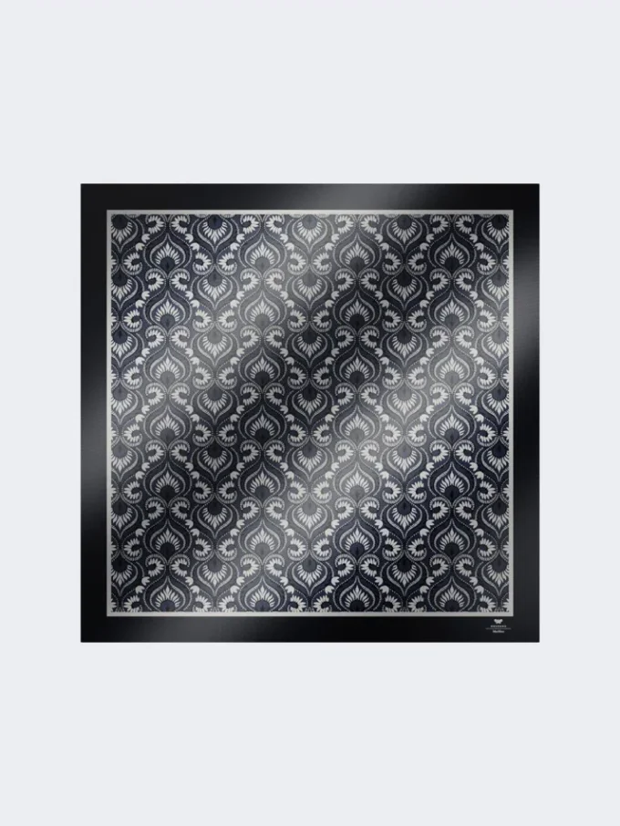 Foulard quadrado de seda estampado, azul-marinho
