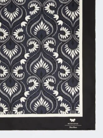 Foulard quadrado de seda estampado, azul-marinho