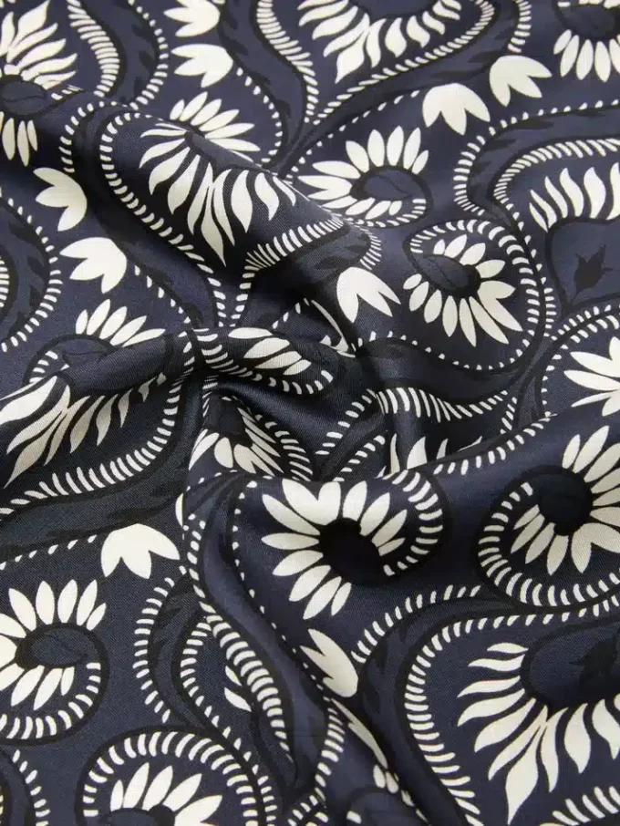 Foulard quadrado de seda estampado, azul-marinho