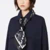 Foulard quadrado de seda estampado, azul-marinho