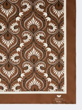 Foulard quadrado de seda estampado, cor caramelo