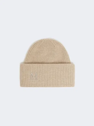 Gorro de caxemira com malha canelada, bege